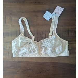 Rosa Faia Aurelia‎ Bra Ivory Floral Lace Wireless 38C Comfort Coquette Feminine
